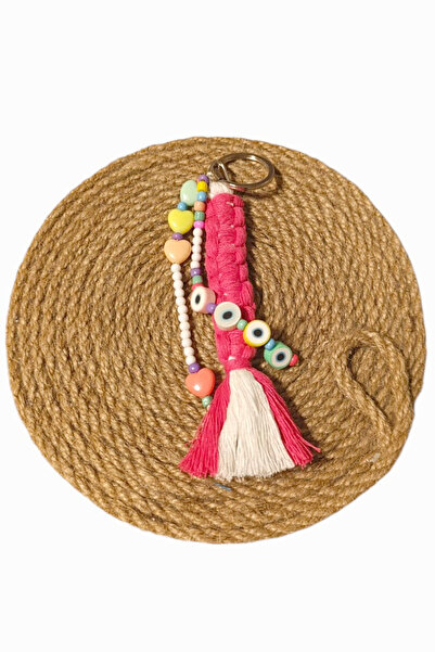 nftart.design فوشيا - عين الشر والقلب مطرز - سلسلة مفاتيح مكرامية محبوكة مزدو...