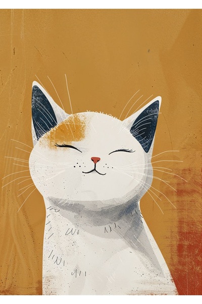512 STORE Beyaz Kedi İlüstrasyon Duvar Dekor Tasarım Poster 30x42 Çerçevesiz