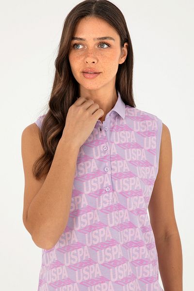 U.S. Polo Assn. Tricou cu gât polo fără mâneci liliac pentru femei 50282902-vr034
