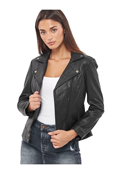 MALVİNEYU (MALVİNEYU)  Kadın Siyah Hakiki Deri Mont