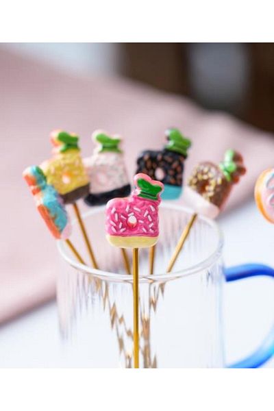 ACAR Set of 6 Butterfly Patterned Donut Coffee Spoons - Gold