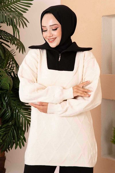 EBRUTESETTÜR Trucker Collar Zipper Detailed Knitwear Double Set