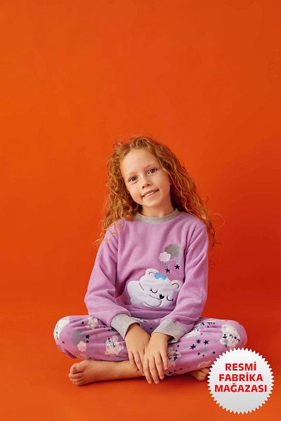 Aydoğan Girl's Winter Lilac Fleece Powder Long Sleeve Pajamas Set A4-3 - 1680 -