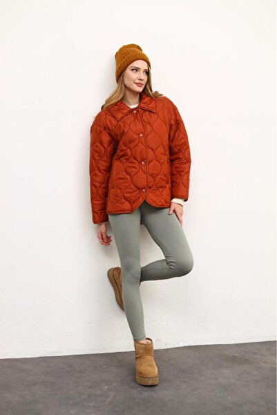 Carmena Vera Kiremit Rengi Oversize Kapitone Mont