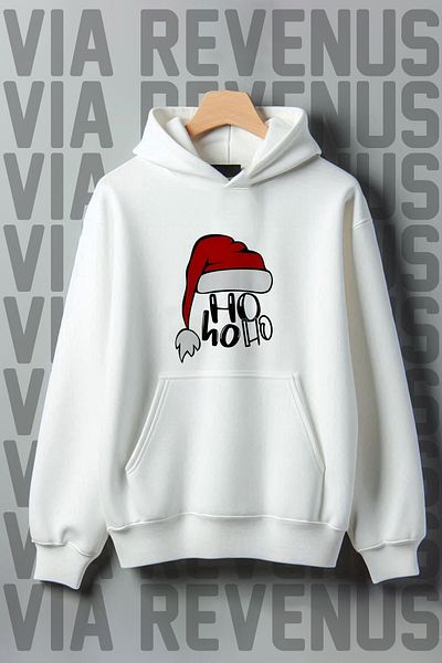 Vordevia HO HO HO - Πρωτοχρονιάτικο / Φούτερ με κουκούλα με κουκούλα με 3 νήματα με στάμπα Άγιου Βασίλη