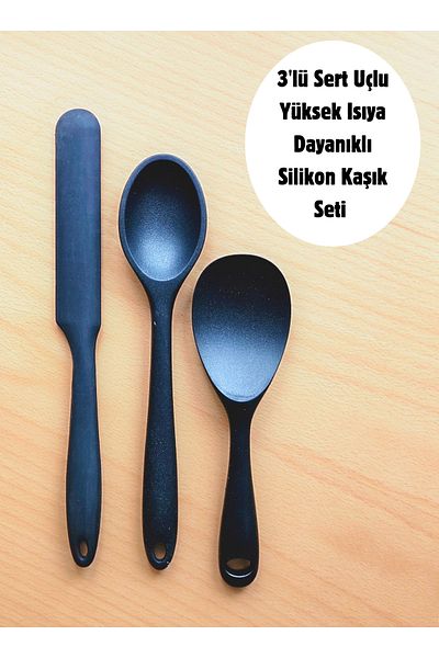 BRE HOME Set of 3 Ultra-Hard Tip Heat-Resistant Fireproof Non-Stick Silicone Spoons