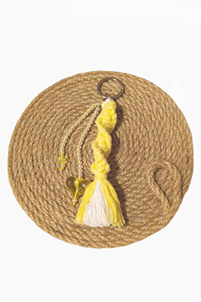 nftart.design أصفر - خرز قلب شفاف - سلسلة مفاتيح/حلية حقيبة مكرامية محبوكة مزدوجة