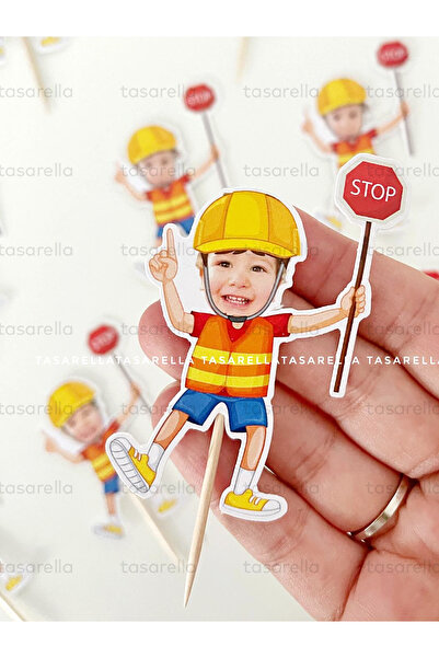 Tasarella İnşaat Temalı Fotoğraflı Doğum Günü Cupcake Kürdanı & Pasta Süsleri...