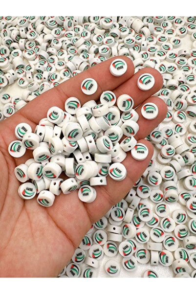 Ebruli Boncuk 10mm Beyaz Free Filistin Figür Fimo Boncuk Takı Yapımı Bead (10...