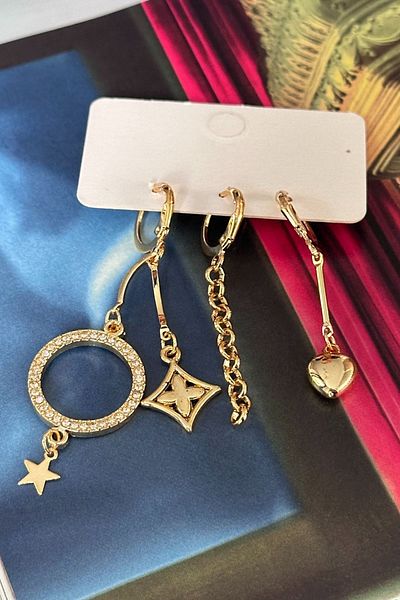 Trendy Butik Zircon Ring Model Set Earrings