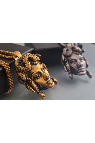 VİKİNGS Antik Eskitme Gotik Tarz Paslanmaz Çelik Yılan Detaylı Medusa Kolye