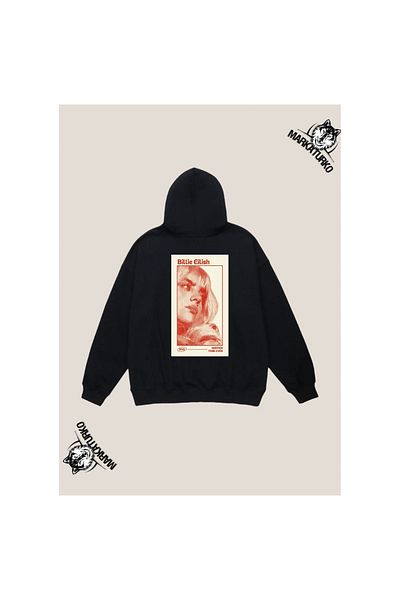 MarkaTurko BILLIE EİLİSH Custom Design Back Printed Black Hooded Unisex Sweatshirt 1205-60