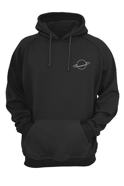 Pink Sky Printed 2 Thread Ribbed Hooded Kangaroo Oversize Loose Hoodie Sweatshirt