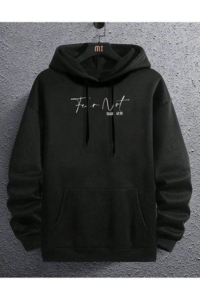 Pink Sky Isaiah 41:10 Printed Black Oversize Hooded Sweatshirt