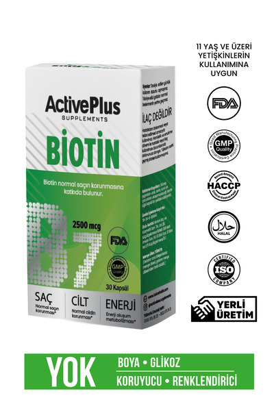 ActiveBee Supplements Biotin 30 Kapsül - Saç, Cilt ve Tırnak Sağlığı İçin Tak...