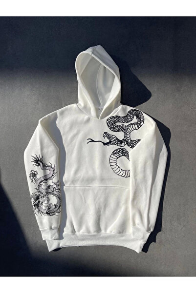 velmorafashion Velmora Premium Long Sleeve Hooded Printed Sweatshirt - White -