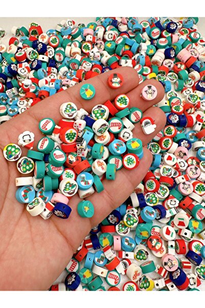 Ebruli Boncuk 10mm Yılbaşı Karışık Renkli Boncuk Takı Aksesuar Bead (100 Adet)