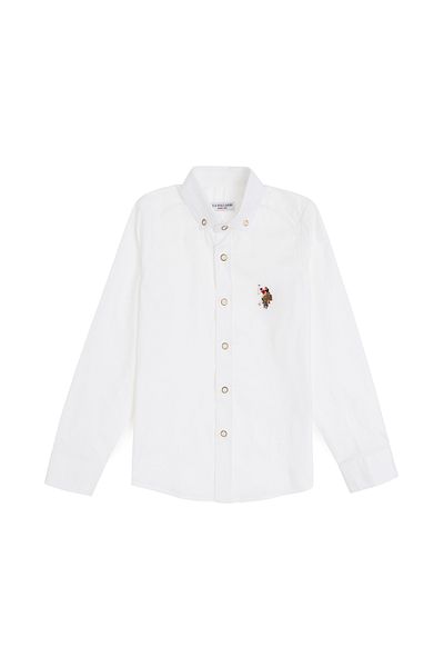 U.S. Polo Assn. Cămașă de bază albă cu mânecă lungă pentru băiat 50284002 -VR013