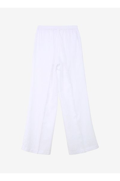 Sisley White Women's High Waisted Wide Fit Linen Pants 4Aghlf03U