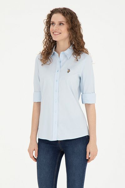 U.S. Polo Assn. Cămașă de bază cu mânecă lungă albastru deschis pentru femei 50283987 -VR003