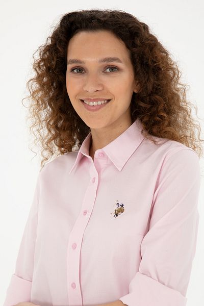 U.S. Polo Assn. Cămașă de bază roz cu mânecă lungă pentru femei 50283987 -vr041