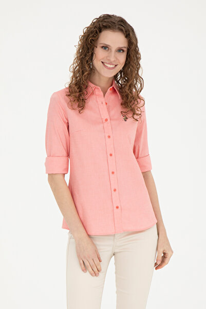 U.S. Polo Assn. Women's Pomegranate Flower Long Sleeve Basic Shirt 50283987-V...