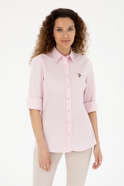 U.S. Polo Assn. Cămașă de bază roz cu mânecă lungă pentru femei 50283987 -vr041