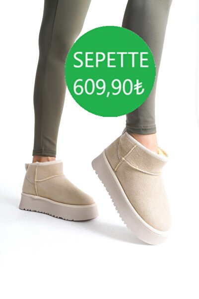 TOGET Ten Kadın Bot Kalın Taban Mini İçi Kürklü Süet Bot