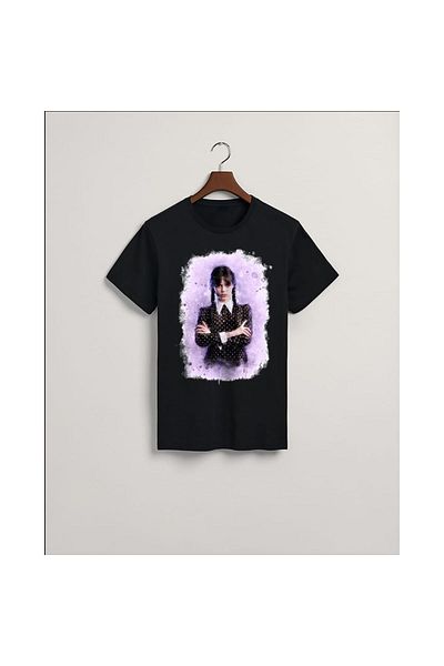 MarkaTurko Tricou pentru copii unisex din bumbac pieptănat cu design special imprimat Wednesday 2404-3