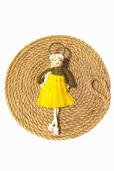 nftart.design سلسلة مفاتيح مكرامية محبوكة للفتيات مع تنورة صفراء/حلية حقيبة