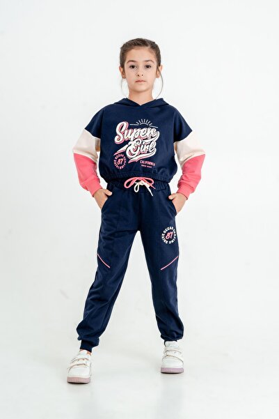 Mışıl Kids طقم بدلة رياضية للفتيات سوبر جيرل بقلنسوة وسفل علوي