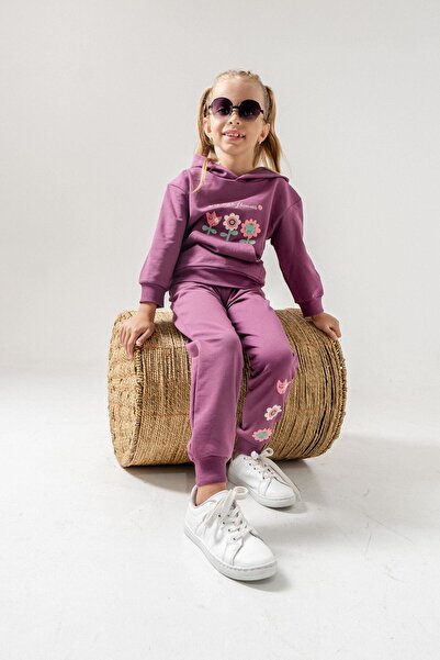 Mışıl Kids VINTAGE FLOWERS Set de trening pentru fetiță, cu glugă, cu imprime...