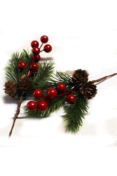 Yenigeldi 4 Pieces of Pine Cones Kokina Red Berry Christmas Ornament