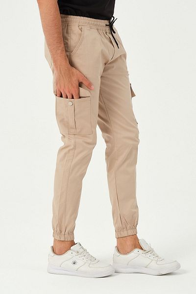 LEVENAN Men's Cream Cargo Pocket Jeans