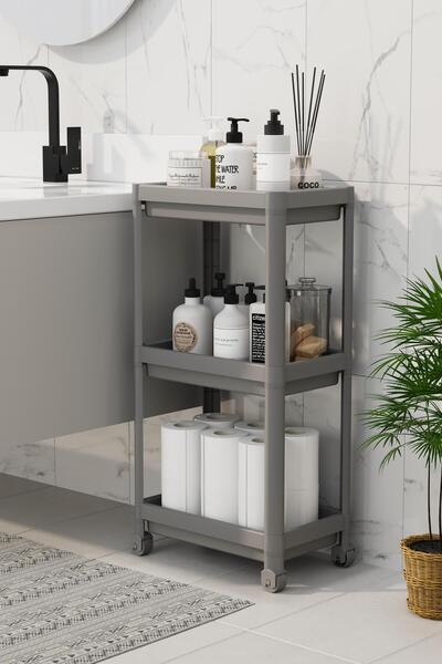 Bayev Peggy Grey 3 Tier Wide Wheeled Kitchen Bathroom Rack - Organizer πολλαπλών χρήσεων
