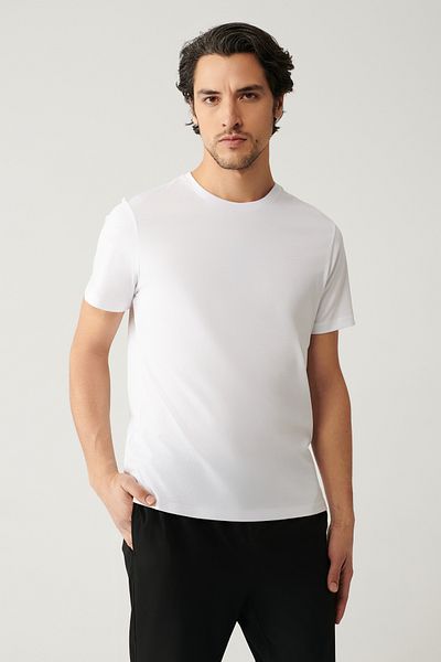 Avva Herren Weiß 100% Baumwolle Atmungsaktives T-Shirt mit Rundhalsausschnitt E 001000