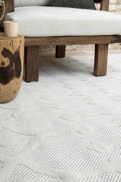 Koza Halı Silva Beyaz Halı Yıkanabilir Halı Balkon Halısı Oturma Odası Korido...