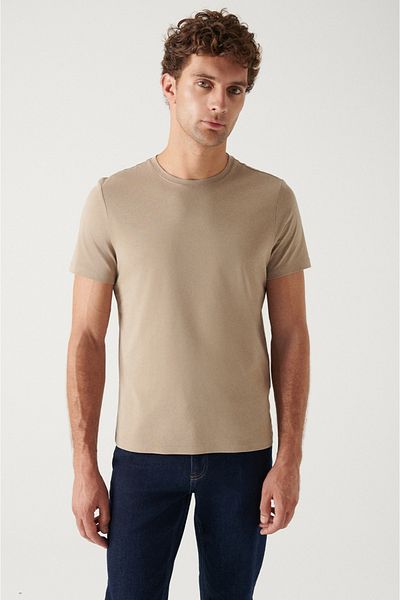 Avva Ανδρικό T-shirt Mink 100% βαμβακερό αναπνεύσιμο με λαιμόκοψη E 001000