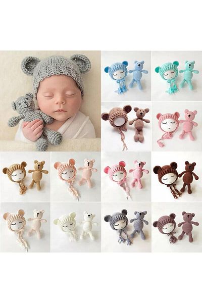 OEM Drool Newborn Teddy Bear Hat Set (Color: Salmon)