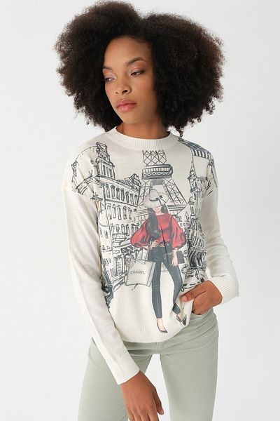 PARKhande Ecru Knitwear Sweater - Eiffel Printed Ash Design