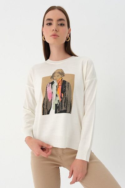 PARKhande Ecru Corded Sweater - Printed Sides
