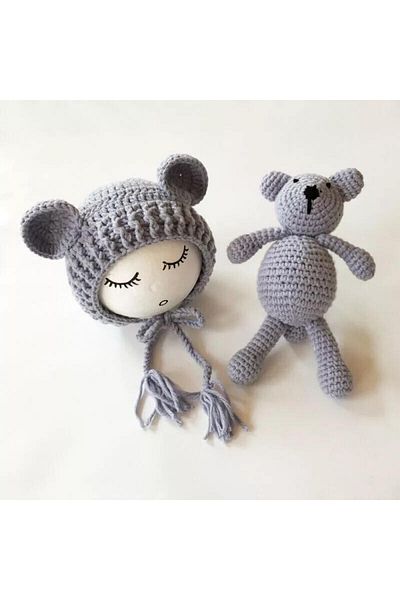 OEM Drool Newborn Teddy Bear Hat Set (Color: Gray)