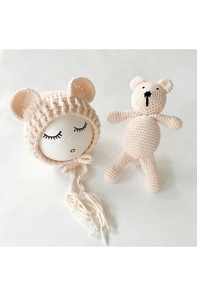OEM Drool Newborn Teddy Bear Hat Set (Color: Cream)