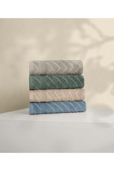 Koza Home Likya 4-Piece Face Dowry Jacquard Border Set - 100% Cotton Herringbone 1025a