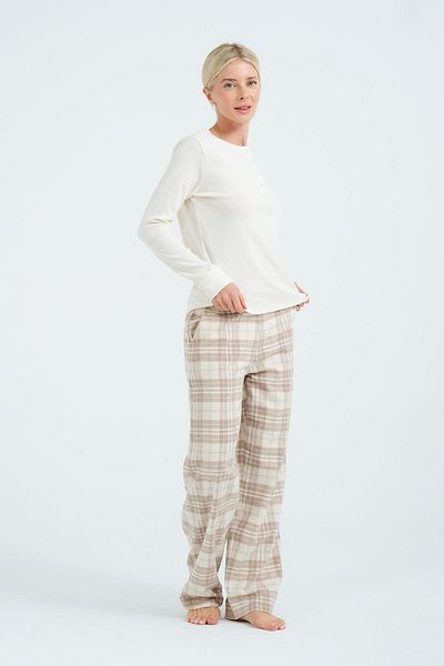 C&City Ecru Pajama Set - Crew Neck, Long Sleeve and Pocket 405111