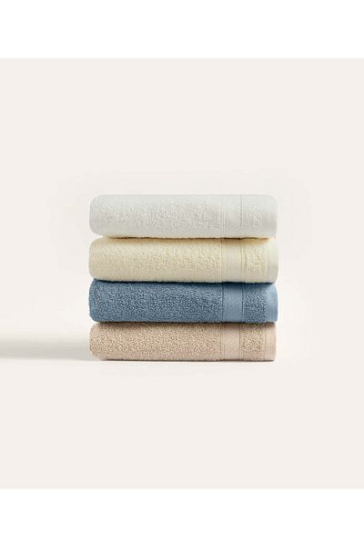 Koza Home Likya 4-Piece Face Dowry Towel Set - 100% Cotton, Border 1001a