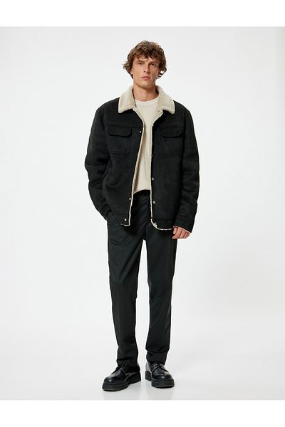 Koton Μπουφάν Suede Look Slim Fit Λούτρινο Λεπτομερές γιακά πουκαμίσου