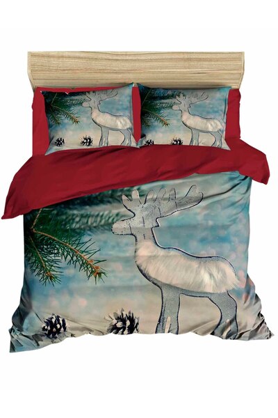 Fabeteks New Year's Deer and Pine Tree Digital Bedding Set
