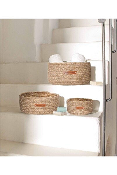 Koza Home Βαμβακερό Φυσικό Ψάθινο Διακοσμητικό Καλάθι - 15cm 9048