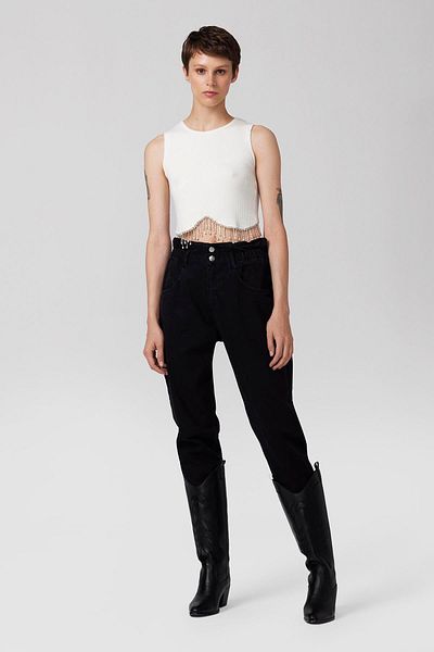 PARKhande Shiny Stone Halter Collar Ball Crop - White